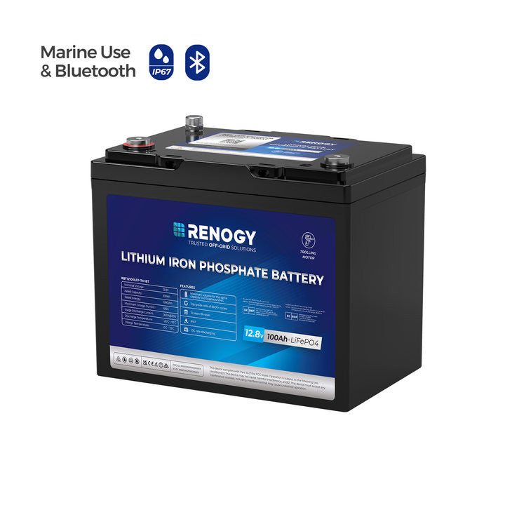 Renogy - 12V - 100AH - Core Trolling Motor Lithium Iron Phosphate Battery with Bluetooth