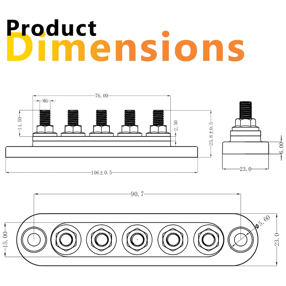 Exotronic - 150A - Red 5x M6 Stud Busbar with Cover
