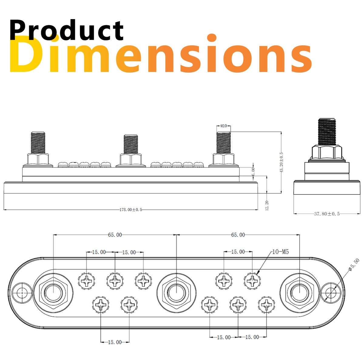 Exotronic - 300A - Black 3x M10 Stud & 10x Screw Busbar with Cover