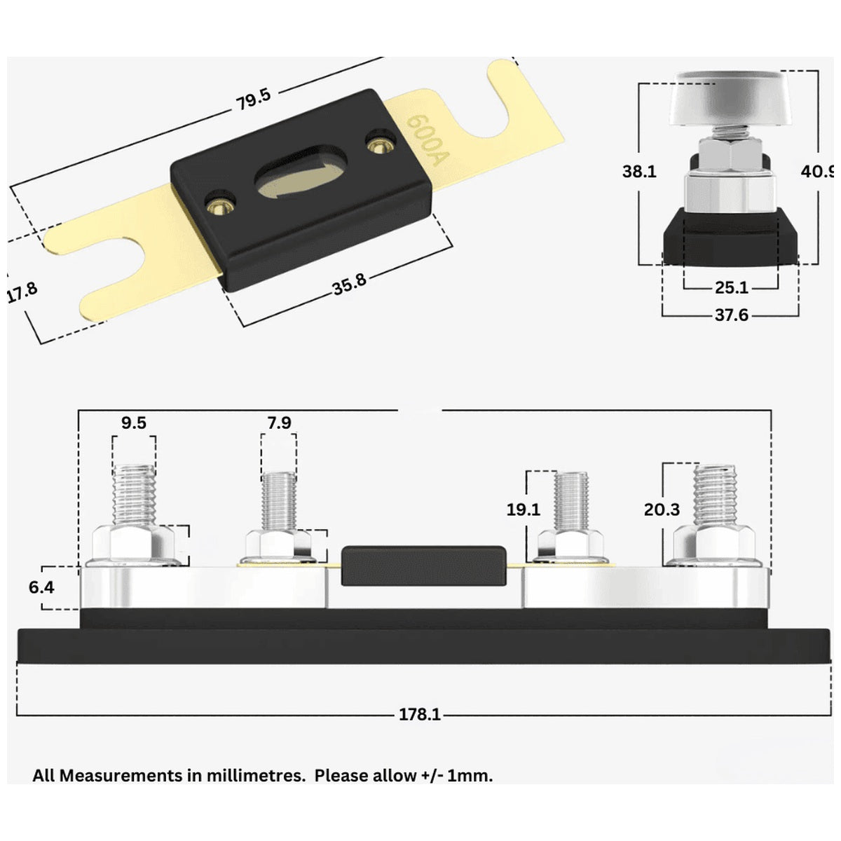Exotronic - 750A - ANL Fuse Holder with Cover