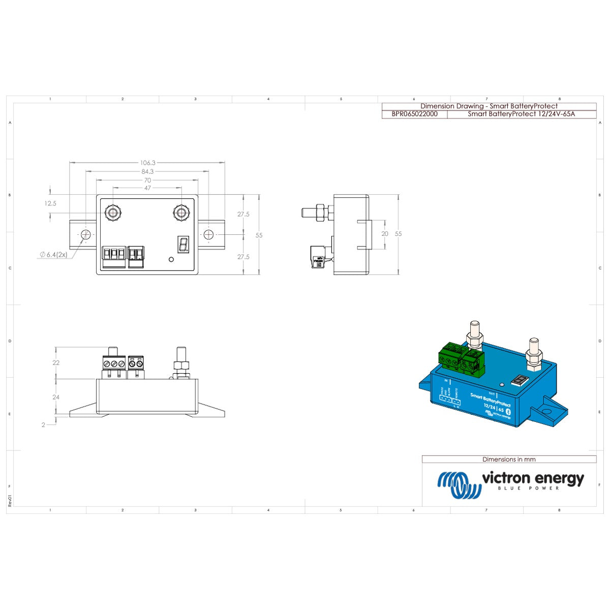 Victron Energy - 12/24V - 65A - BatteryProtect Bluetooth - Low Voltage Disconnect