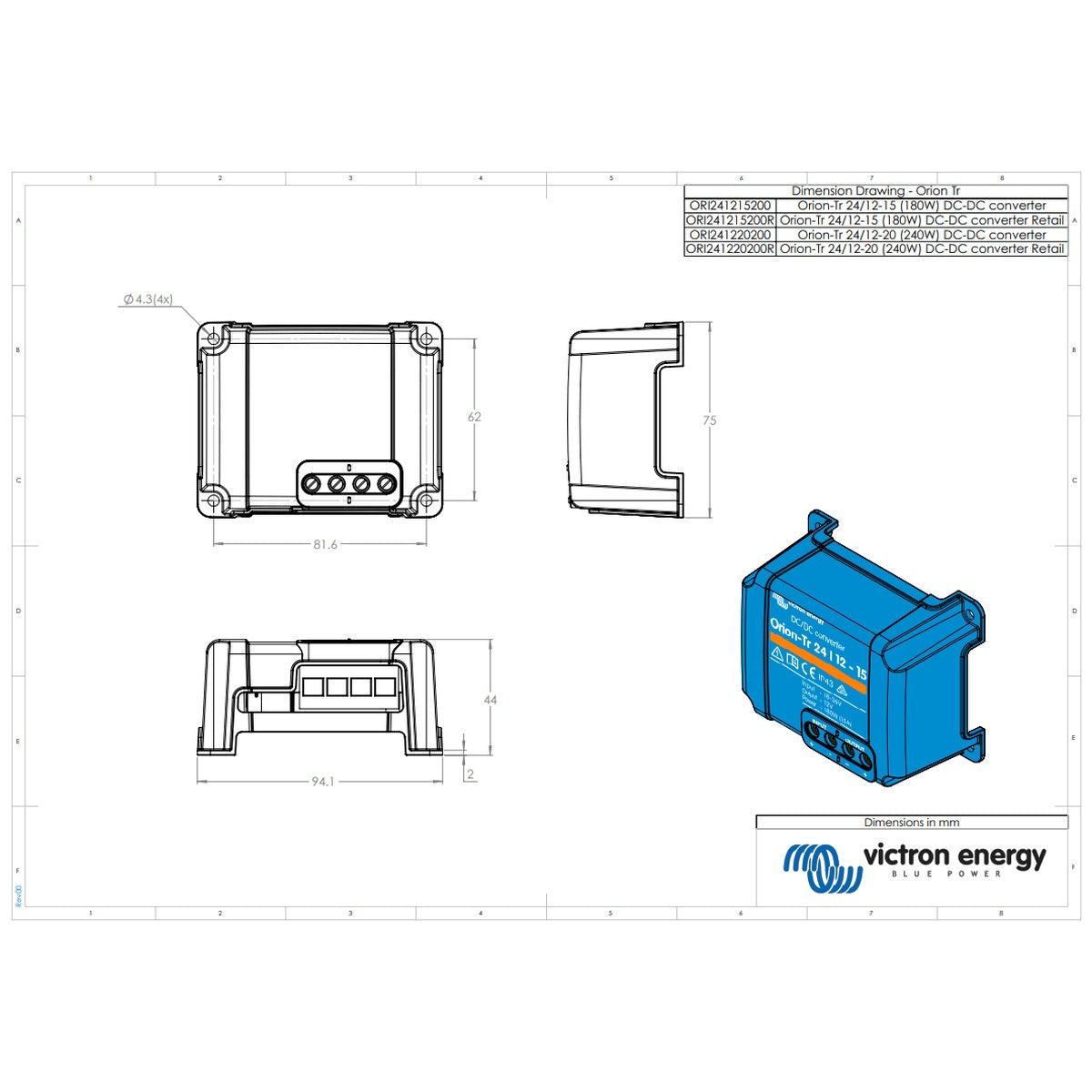 Victron Energy - 24V to 12V - Orion-Tr - 24/12-20A - Non-Isolated DC-DC Converter
