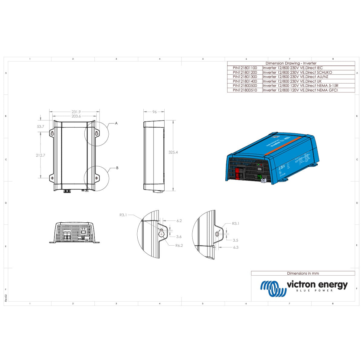Victron Energy - 12V - 800VA - 12/800 - Phoenix VE.Direct - Inverter