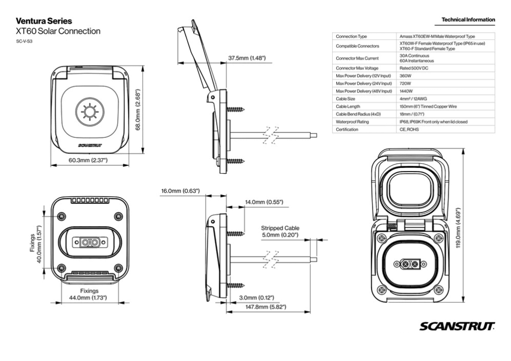 Scanstrut - Ventura - XT60 Solar Input Socket