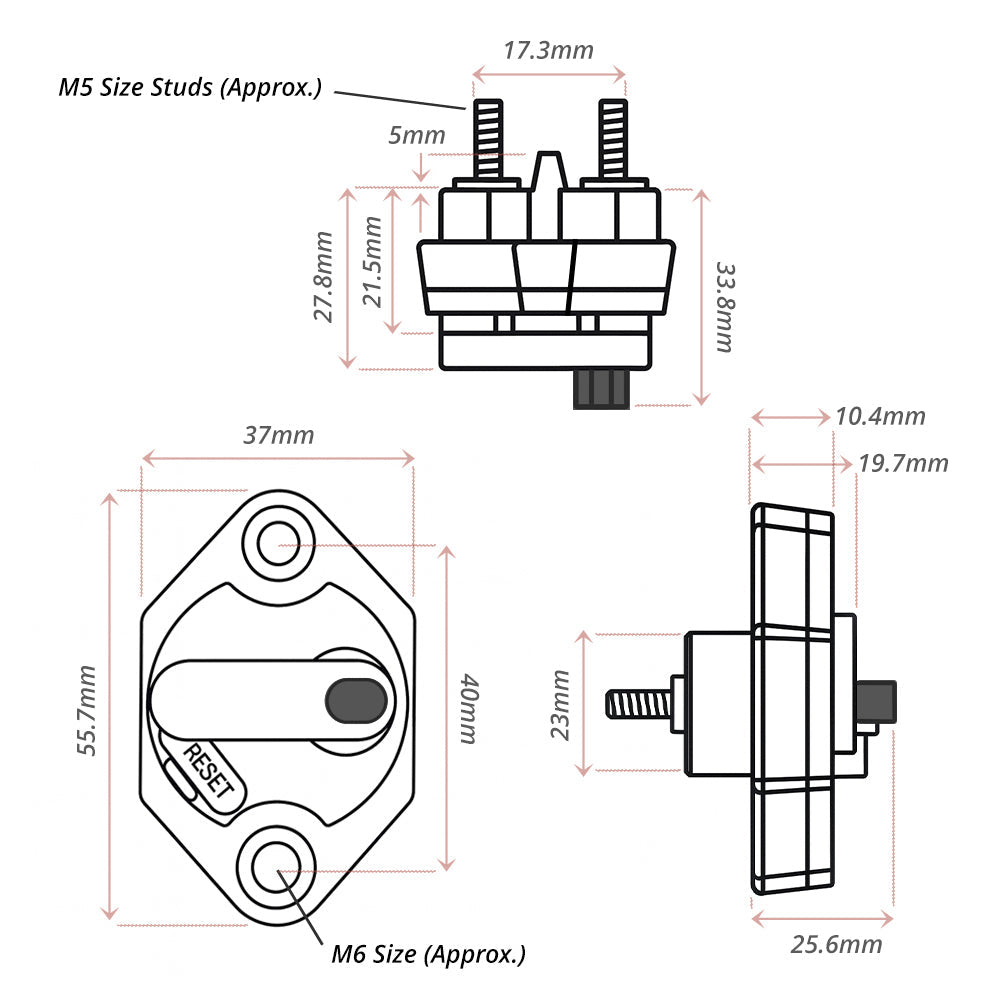 Exotronic - 60A - Mini Panel Mount Waterproof DC Circuit Breaker (Pack of 10)