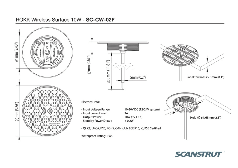 Scanstrut - 12/24V - 10W - ROKK Wireless Surface Charger