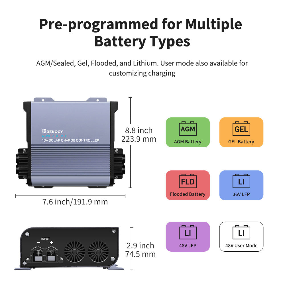 Renogy - 36/48V - 10A - Rover Boost MPPT Solar Charge Controller