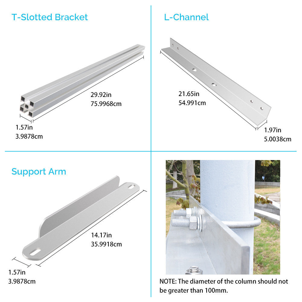 Renogy - Single Side 27.4in Pole Mount Support for Solar Panel