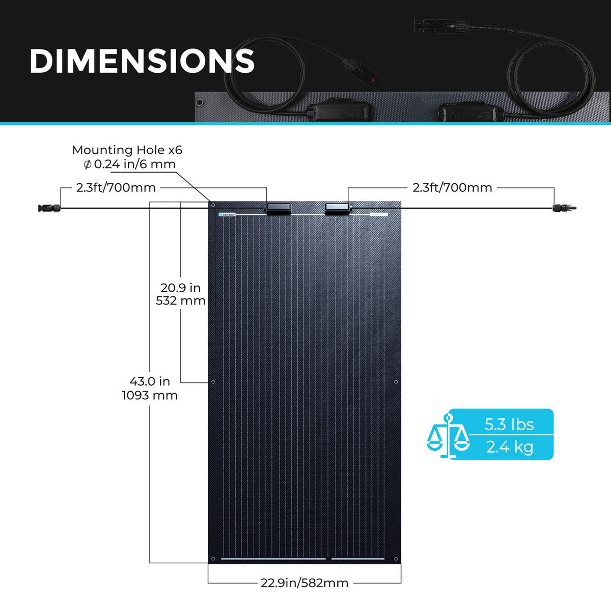 Renogy - 100W - Black Division Lightweight Monocrystalline Solar Panel