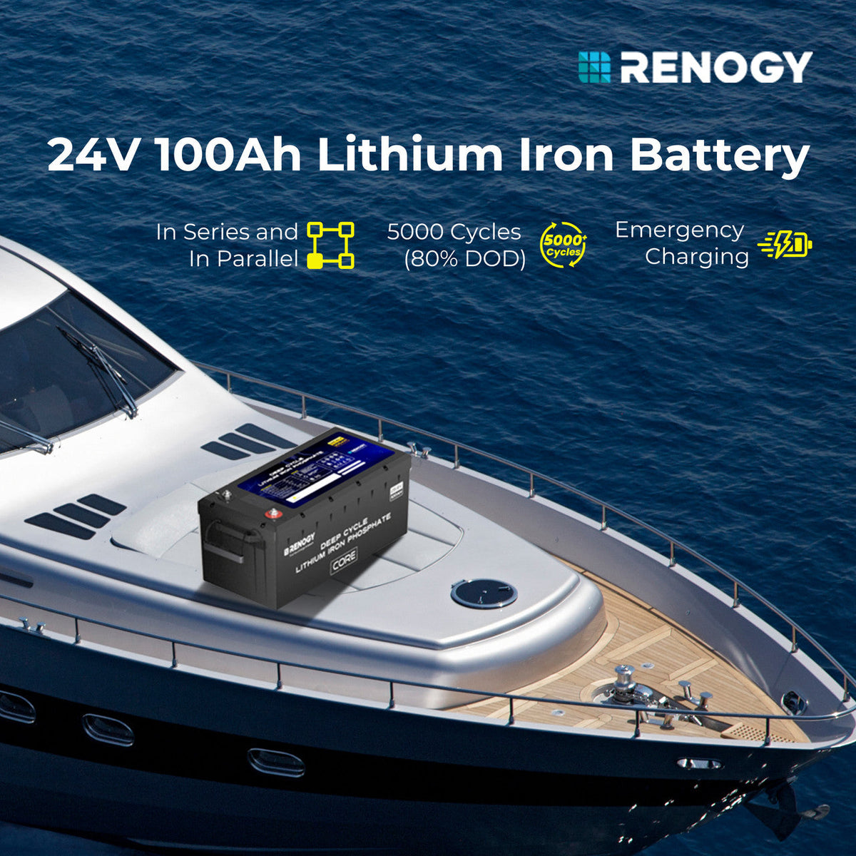 Renogy - 24V - 100AH - Core Series Lithium Iron Phosphate Battery with Self-Heating