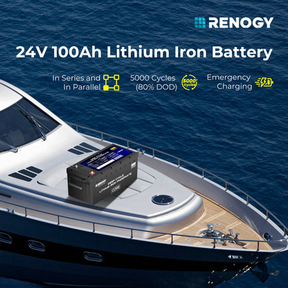 Renogy - 24V - 100AH - Core Series Lithium Iron Phosphate Battery with Self-Heating