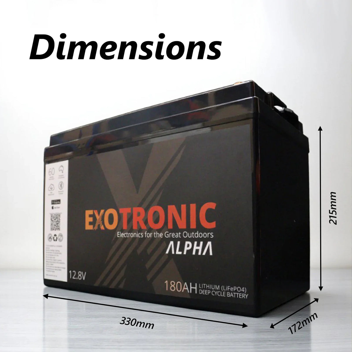 Exotronic - 12V - 180AH - Alpha IP67 Smart Bluetooth Lithium Battery