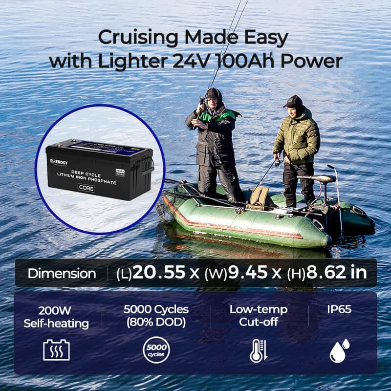 Renogy - 24V - 100AH - Core Series Lithium Iron Phosphate Battery with Self-Heating