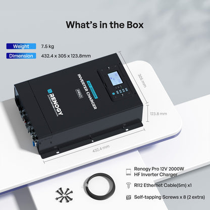 Renogy - 12V - 2000W - Pro Pure Sine Wave Inverter Charger with Built-in RCD