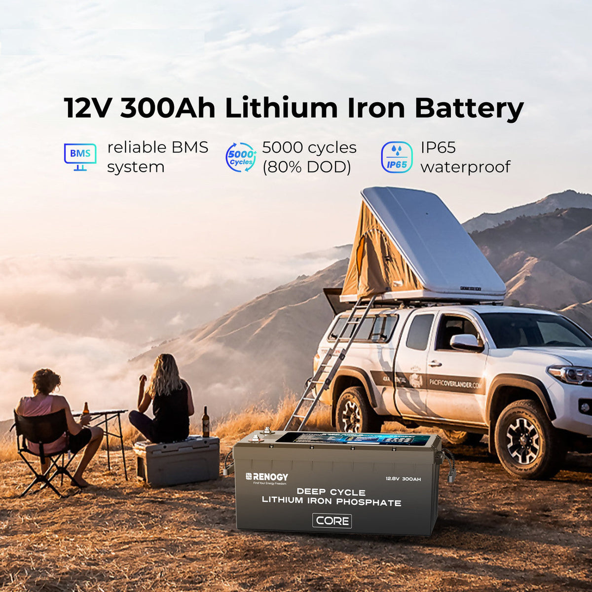 Renogy - 12V - 300AH - Core Series Lithium Iron Phosphate Battery with Self-Heating (Pack of 2)