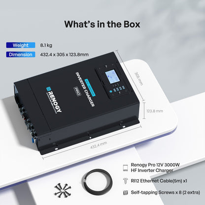 Renogy - 12V - 3000W - Pro Pure Sine Wave Inverter Charger with Built-in RCD