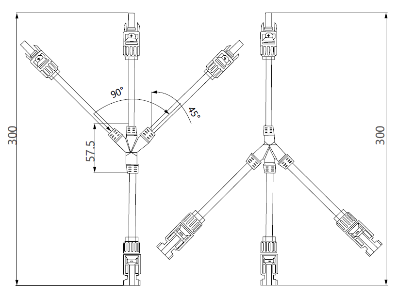 Exotronic - 3 to 1 'Y' Branch Joiner Solar Connector Pair (Pack of 5)
