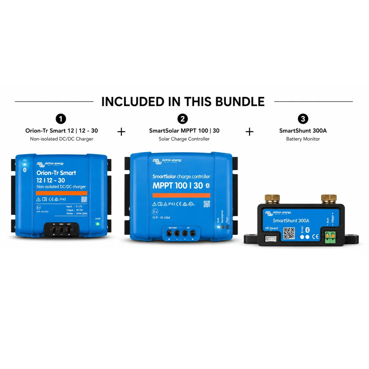 Victron Energy - 12V - 30A Power Management Bundle - SmartSolar MPPT 100/30 + Orion-Tr Smart 12/12-30A + SmartShunt 300A