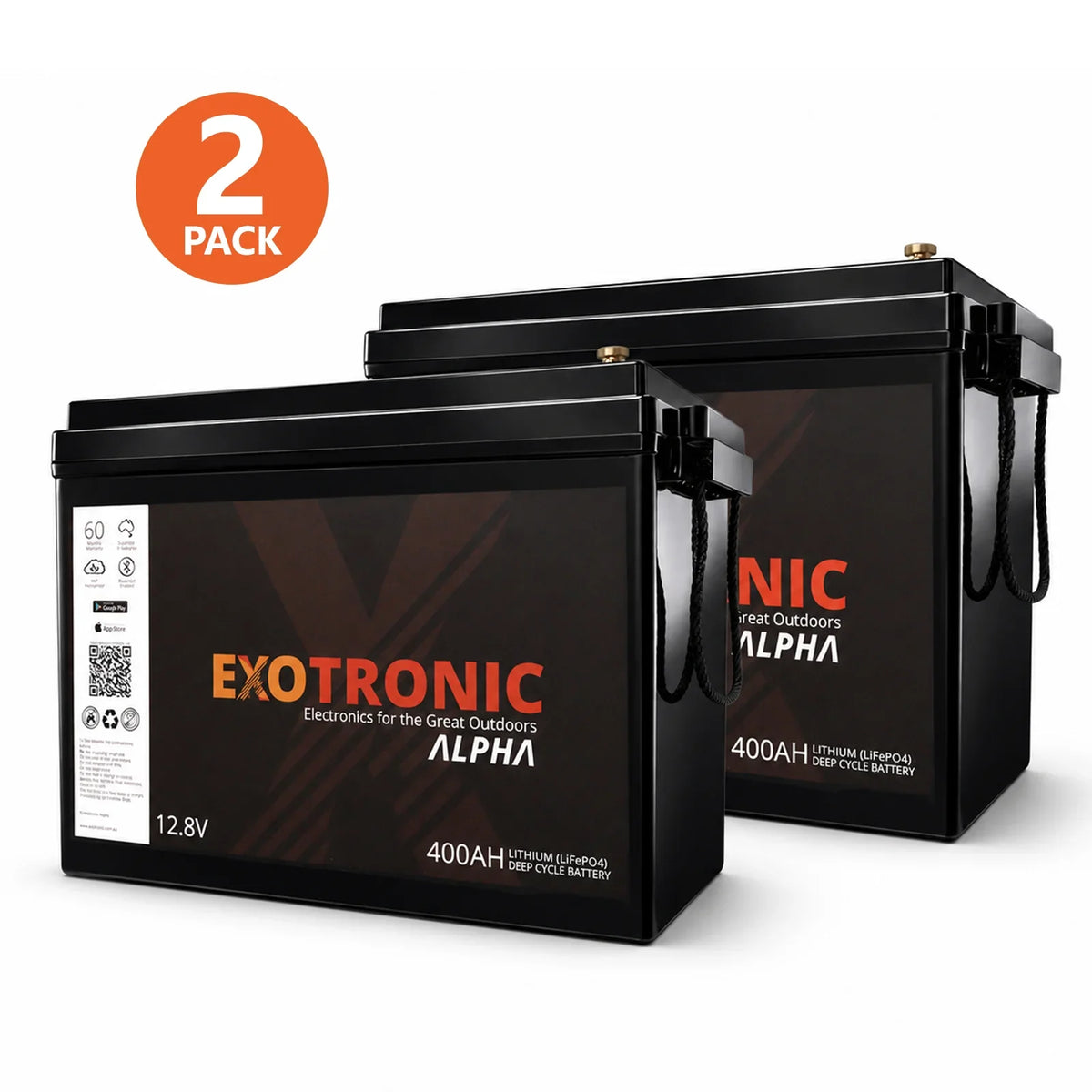 Exotronic - 12V - 400AH - Twin Pack Alpha IP67 Smart Bluetooth Lithium Batteries