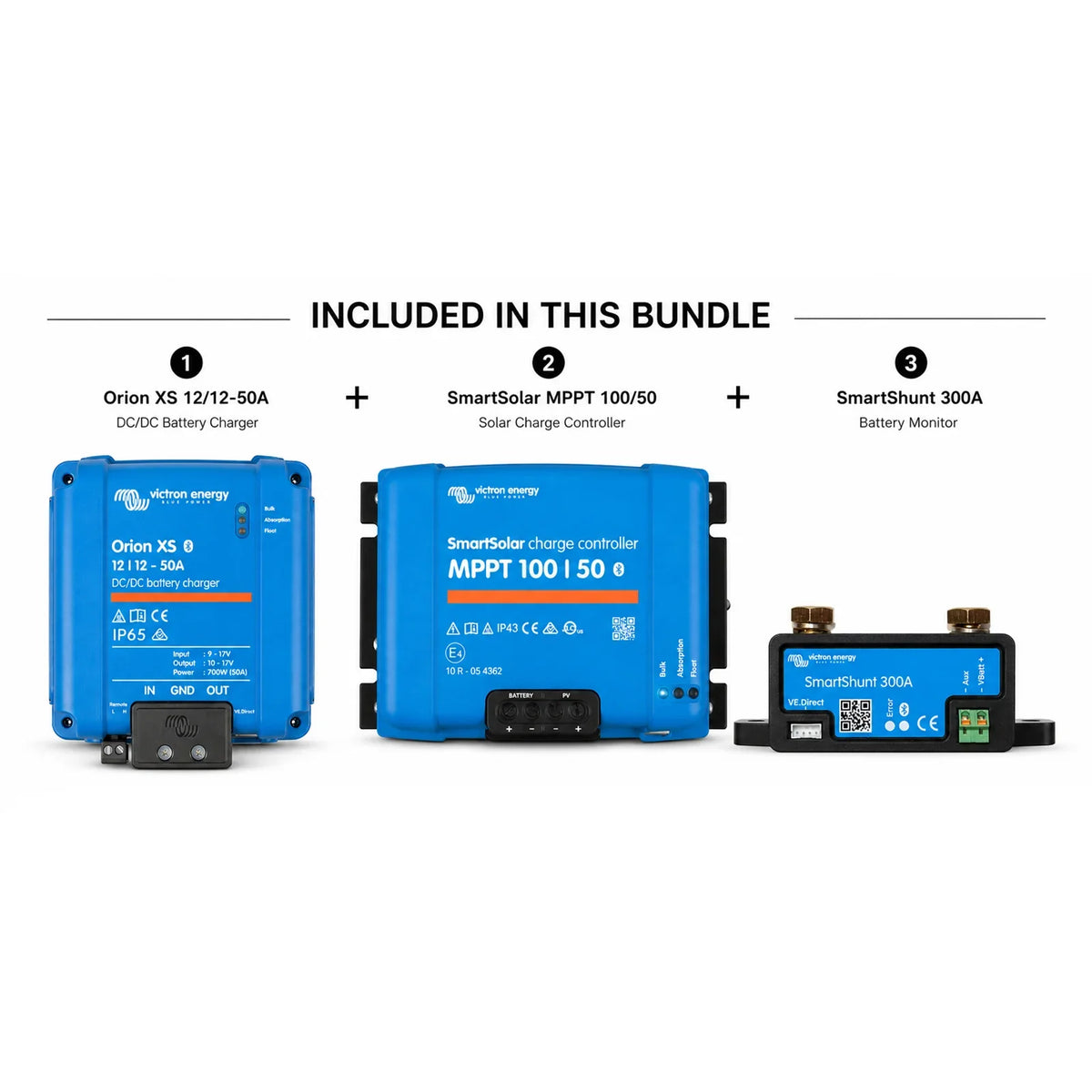 Victron Energy - 12V - 50A Power Management Bundle - SmartSolar MPPT 100/50 + Orion XS 12/12-50A + SmartShunt 300A