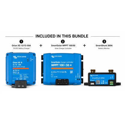 Victron Energy - 12V - 50A Power Management Bundle - SmartSolar MPPT 100/50 + Orion XS 12/12-50A + SmartShunt 300A