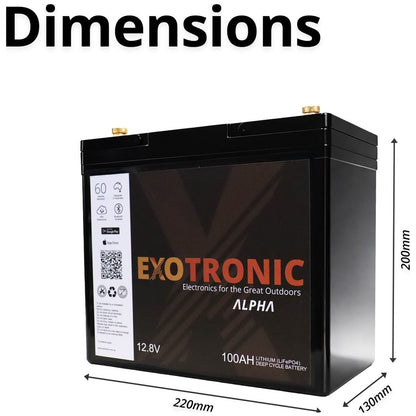 Exotronic - 12V - 100AH - Twin Pack Alpha IP67 Smart Bluetooth Lithium Batteries