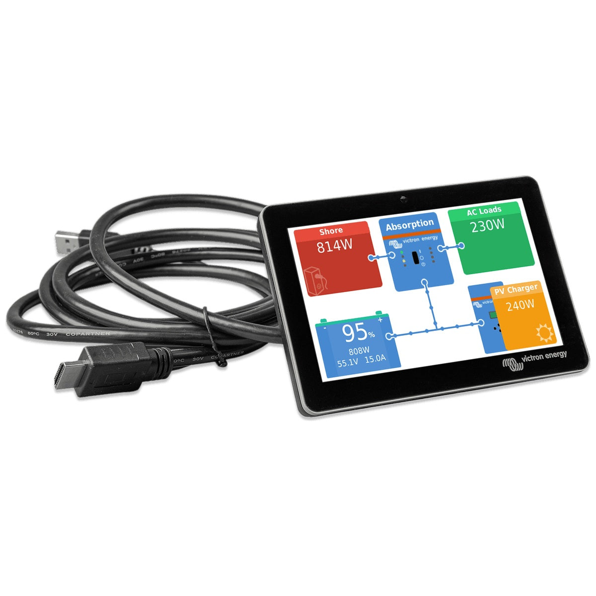 Victron Energy - Cerbo GX MK2 & GX Touch 50 System Bundle w/ 5m Extension & Temp Sensors
