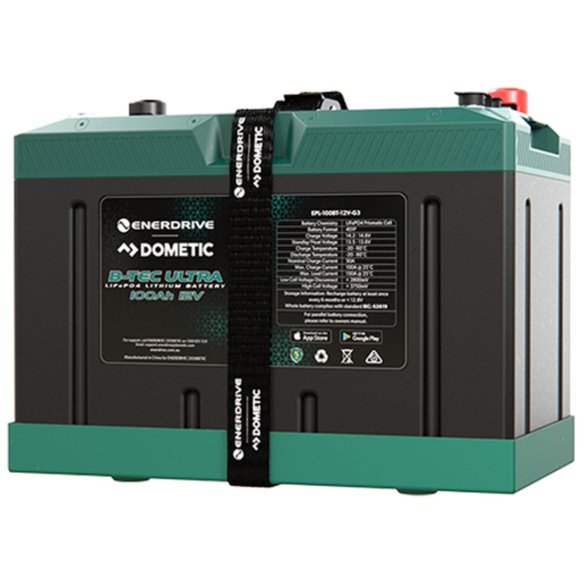 Enerdrive - 12V-100AH - Alpha IP67 Smart Bluetooth Lithium Battery