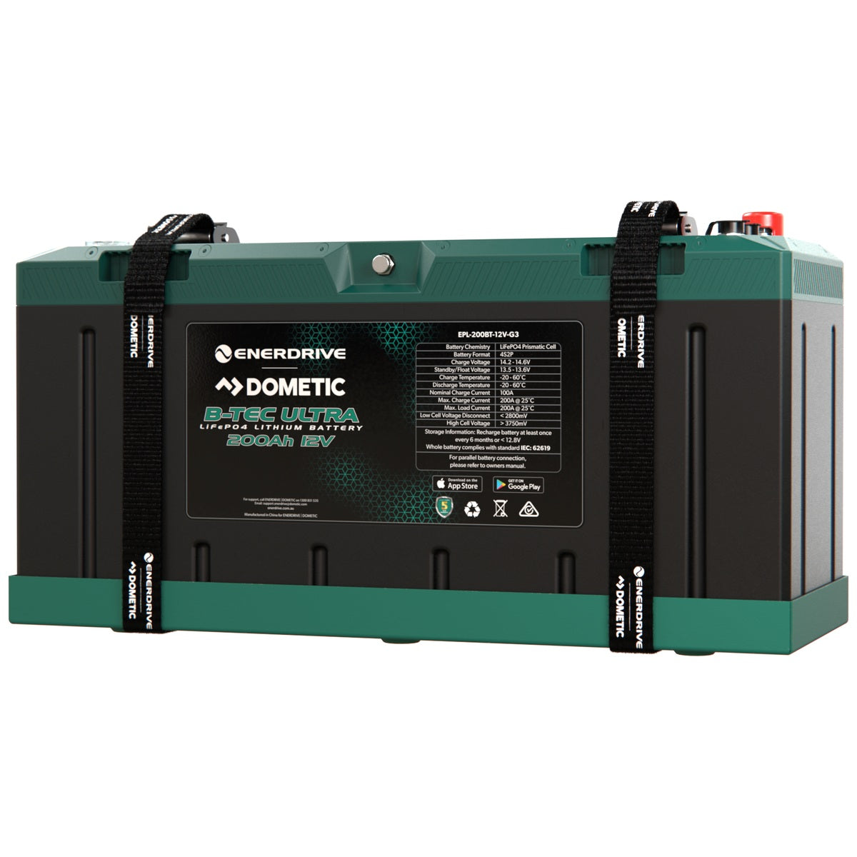 Enerdrive - 12V-200AH - Alpha IP67 Smart Bluetooth Lithium Battery