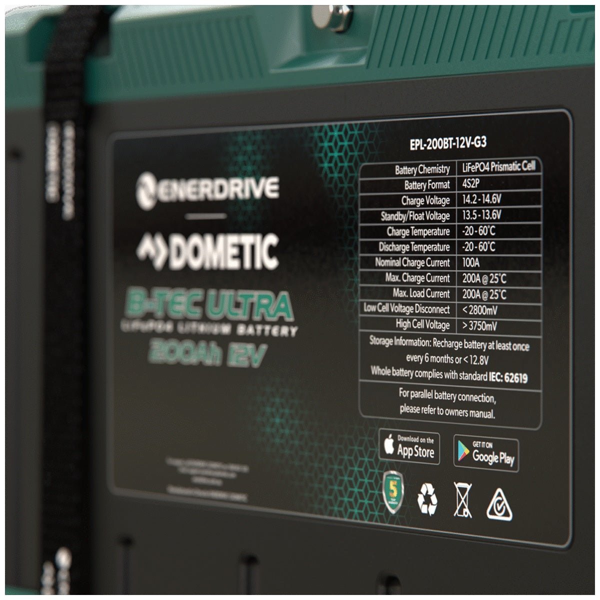 Enerdrive - 12V-200AH - Alpha IP67 Smart Bluetooth Lithium Battery