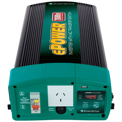 Enerdrive - ePower - 12V - 2600W - Pure Sine Wave Inverter w/ RCD & AC Transfer Switch