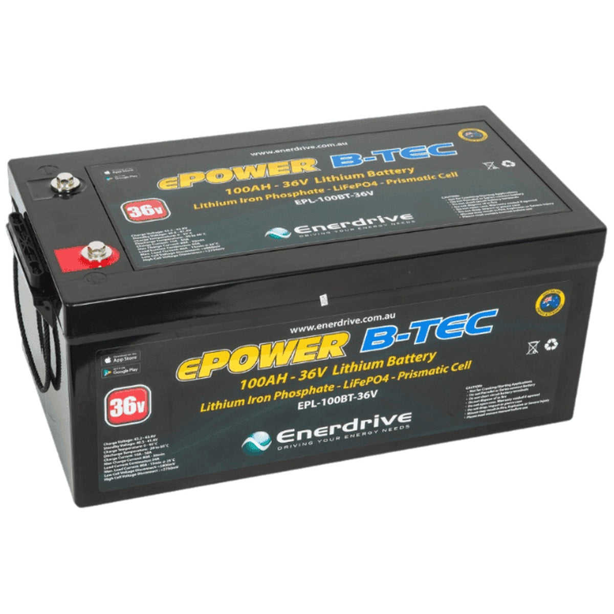 Enerdrive - ePower - 36V - 100AH - Alpha IP67 Smart Bluetooth Lithium Battery