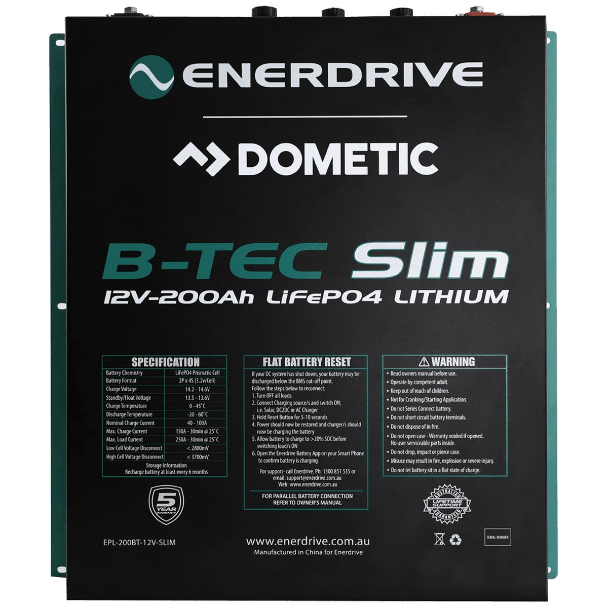 Enerdrive - ePower - 12V - 200AH - B-TEC Slimline Lithium Battery