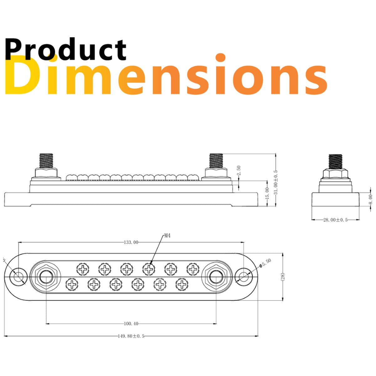 Exotronic - 150A - Black 2x M6 Stud Busbar with 12 Screws & Cover