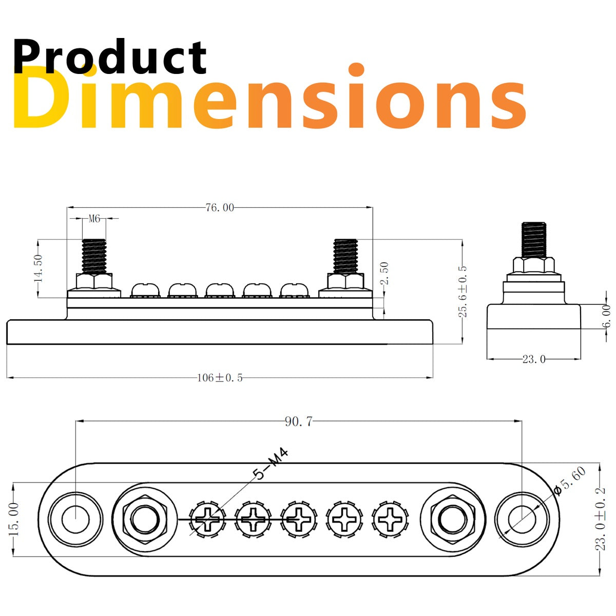 Exotronic - 150A - Red 2x M6 Stud Busbar with 5 Screws & Cover