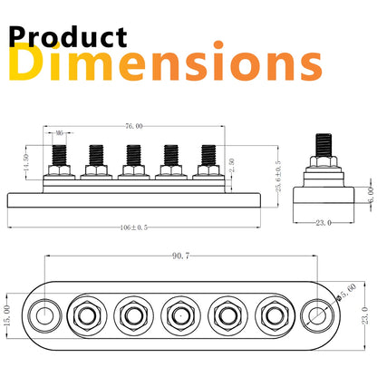 Exotronic - 150A - Red 5x M6 Stud Busbar with Cover