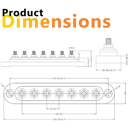 Exotronic - 150A - Black 7x M6 Stud Busbar with Cover