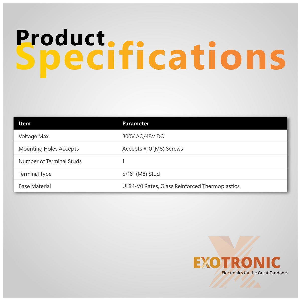 Exotronic - Heavy Duty Single Terminal Stud - Busbar - M8