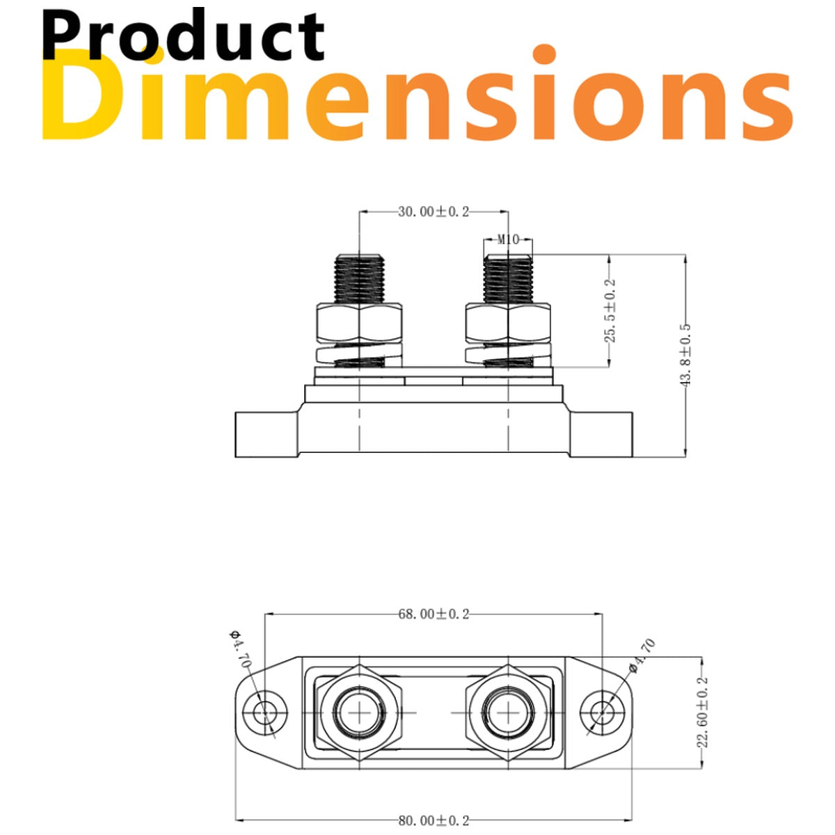 Exotronic - 250A - Red 2x M10 Stud Busbar with Cover