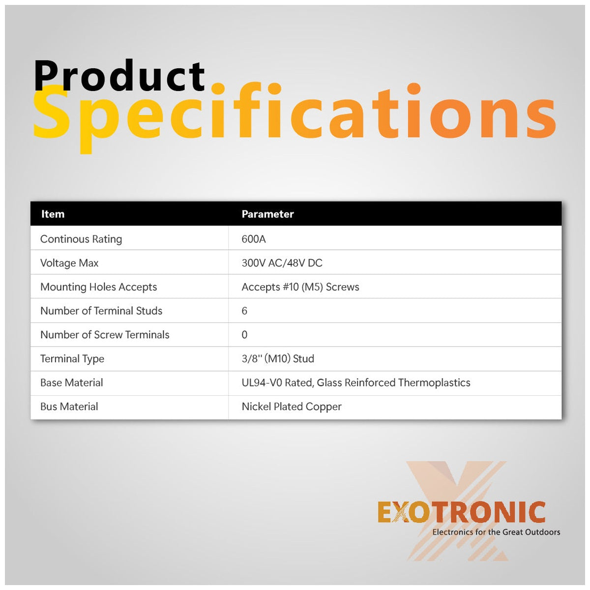 Exotronic - 600A - Red 6x M10 Stud Busbar with Cover