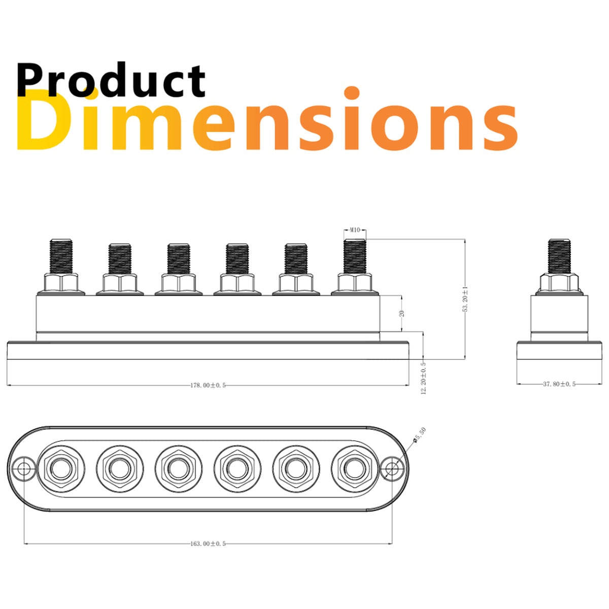Exotronic - 600A - Red 6x M10 Stud Busbar with Cover