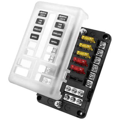 Exotronic - 12 Blade Fuse Holder w/ Negative Bus Bar & Cover