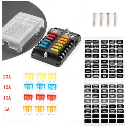 Exotronic - 12 Blade Fuse Holder w/ Negative Bus Bar & Cover