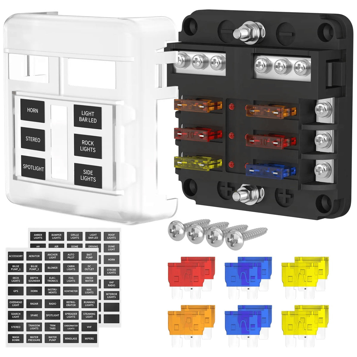 Exotronic - 6 Blade Fuse Holder w/ Negative Bus Bar & Cover