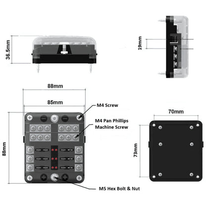 Exotronic - 6 Blade Fuse Holder w/ Negative Bus Bar & Cover