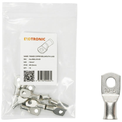 Exotronic - 10 Pack of 10mm² Copper Lug M5 | Bellmouth
