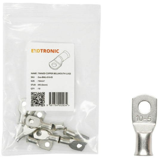 Exotronic - 10 Pack of 10mm² Copper Lug M5 | Bellmouth