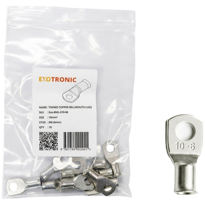 Exotronic - 10 Pack of 10mm² Copper Lug M6 | Bellmouth