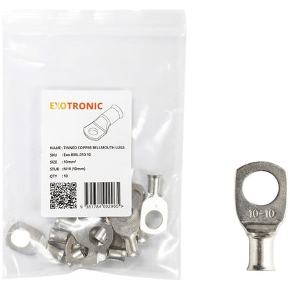 Exotronic - 10 Pack of 10mm² Copper Lug M10 | Bellmouth
