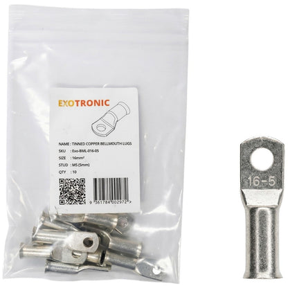 Exotronic - 10 Pack of 16mm² Copper Lug M5 | Bellmouth